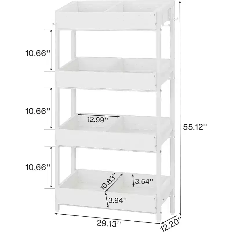Lantine 4-Tier Retail Snack Display Shelf with 4 Hooks, suitable for vendors, store, supermarket and home kitchen.