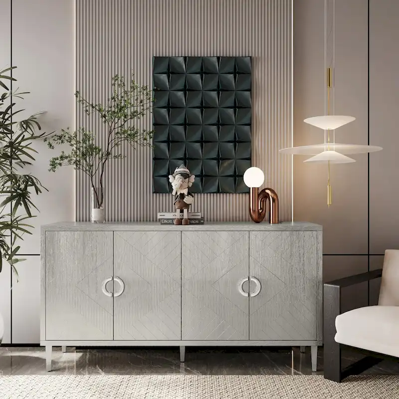 Stylish and Functional 4-Door Storage Cabinet with pine legs