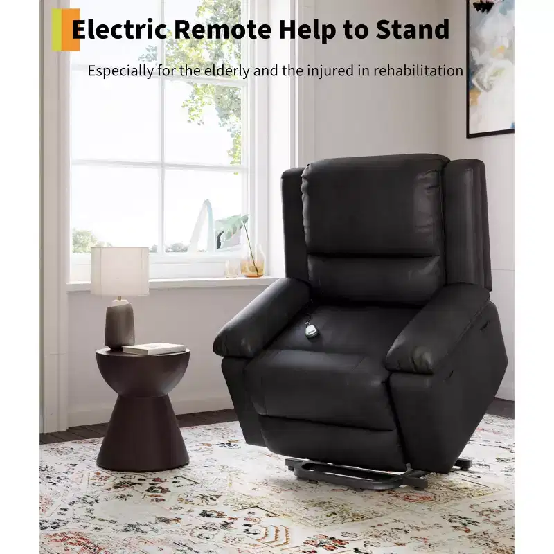 Oversized Power Lift Recliner Chair - Heat and Massage, PU Leather Electric Lift Recliner for Elderly & Mobility Impaired, Heavy Duty Lift Chair