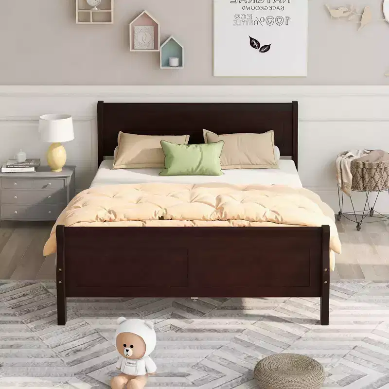 FAMYYT Queen Size Wood Platform Bed With Headboard, Easy Assembly, Espresso