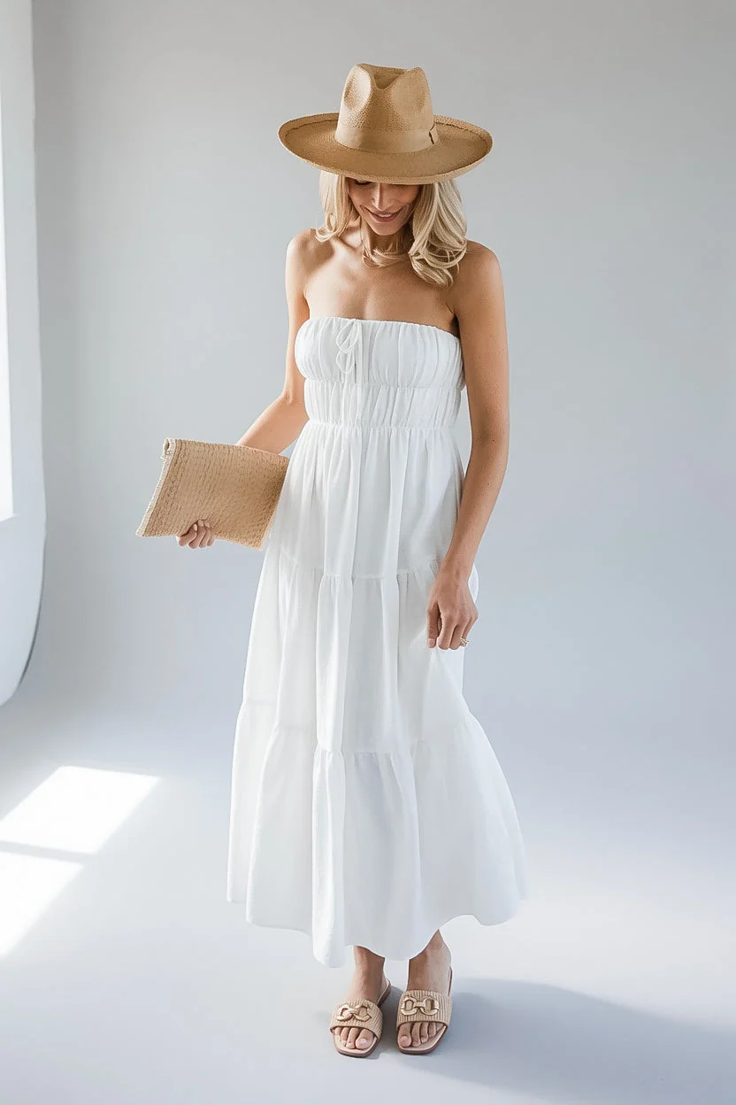White Strapless Tiered Maxi Dress