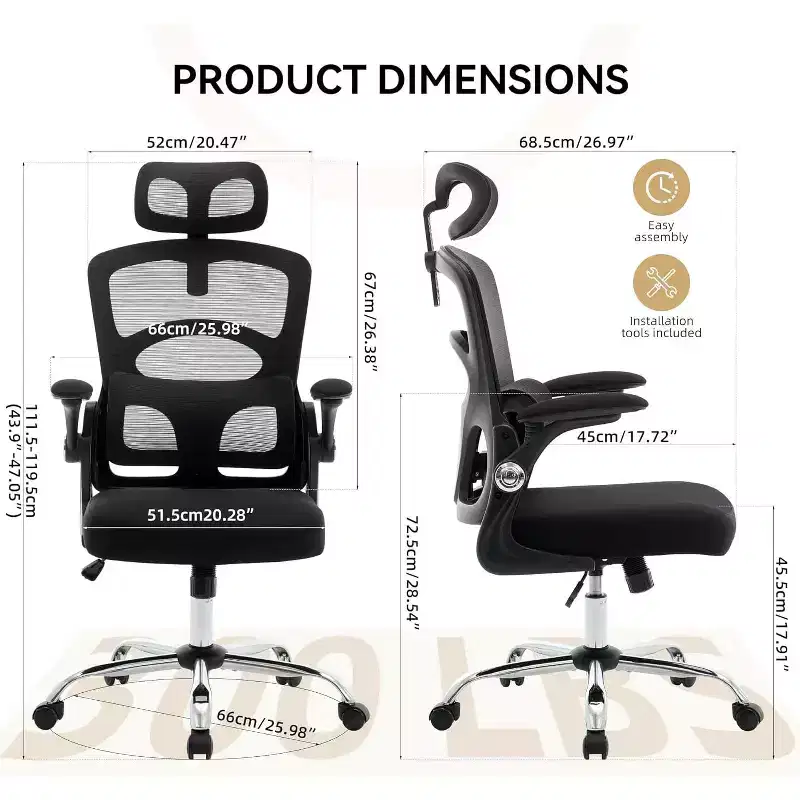 Ergonomic Desk Chair - Mesh Office Desk Chair w/ Wheels, High-Back Computer Gaming Chair with Adjustable Headrest, Rolling Swivel Task Chair