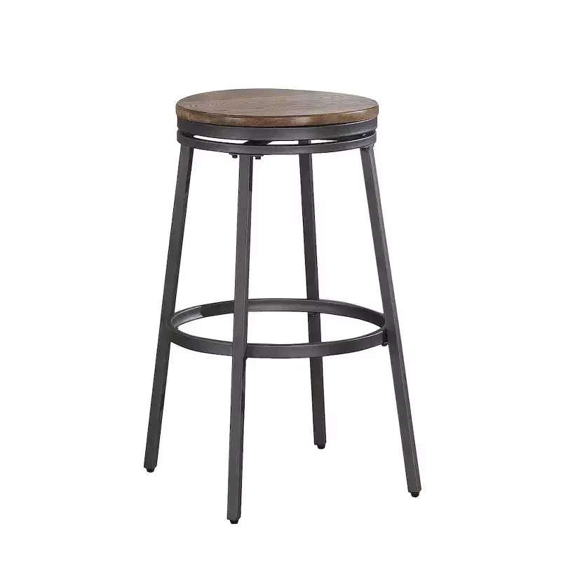 30 Backless Metal Swivel Stool - Slate Grey - Golden Oak Seat