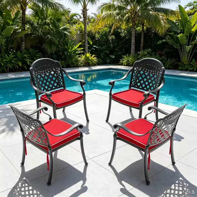 Set of 4 Cast Aluminum Patio Dining Chairs, Black Rust Resistant Frame with Water Resistant Cushions