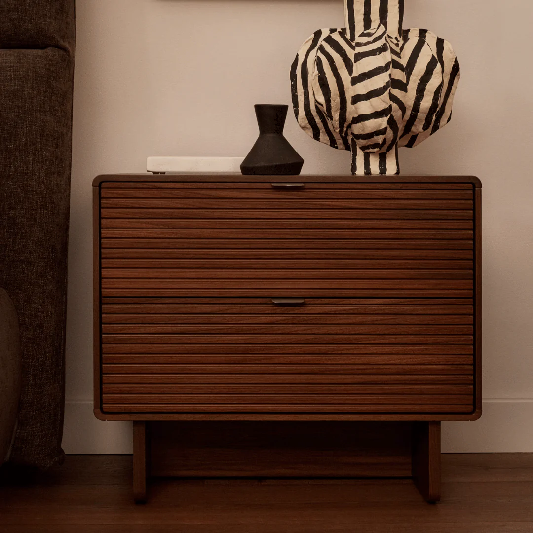 Mid-Century Walnut brown Walnut Bedside Table for Bedroom
