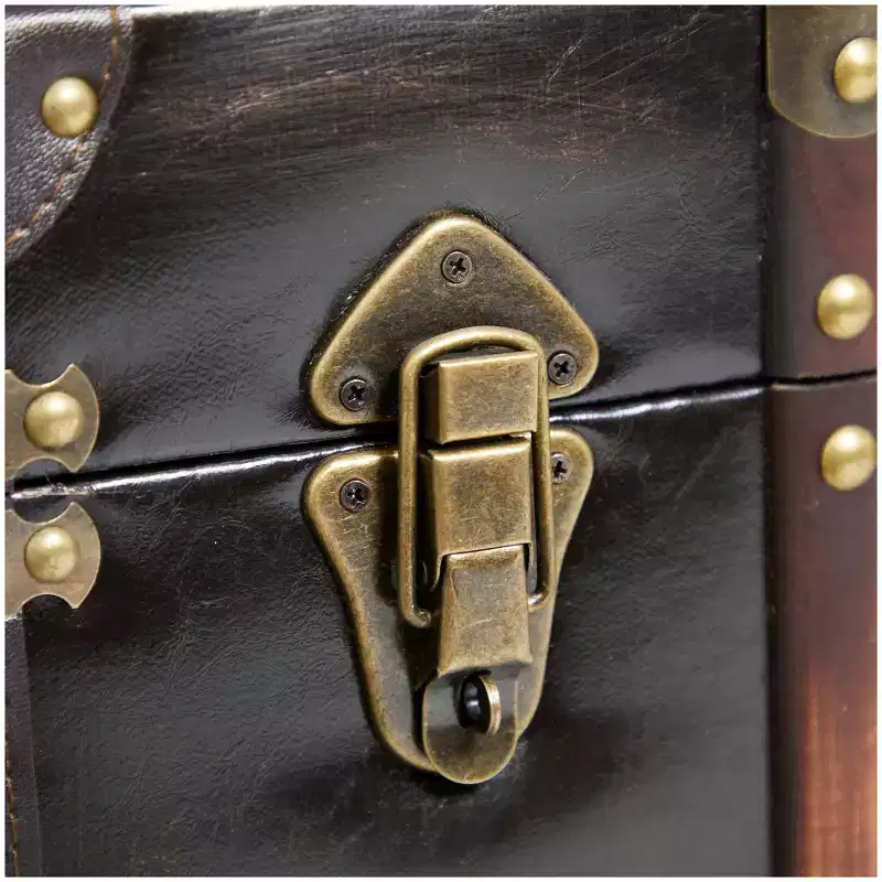 Olivia & May Set of 3 Faux Leather Studded Trunk with Latches and Handles Dark Brown: Indoor Traditional Decor, Fully Assembled