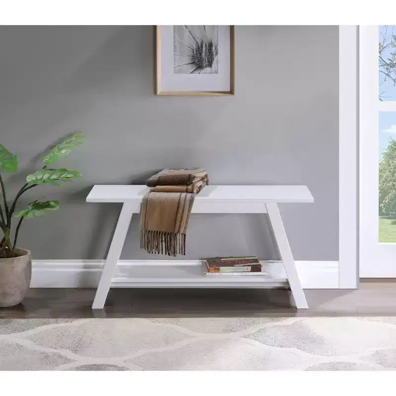 Roundhill Furniture Elyz Solid Wood Bench with Shelf