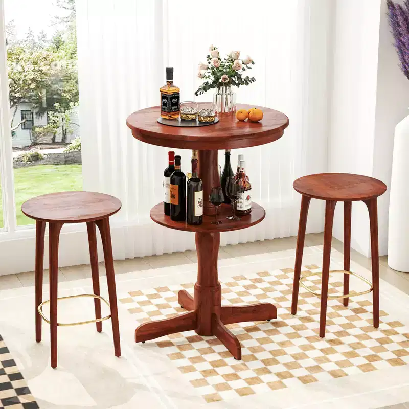 Costway 2-Tier Round High Top Table w/ Storage Shelf & Pedestal Base for Kitchen