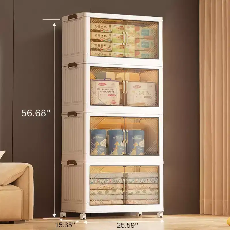 Bestier 25.6 In.W Clear Door Foldable 383 QT Storage Box  4-Tier Large Capacity Organizer, Easy Access, Space-Saving Foldable Design