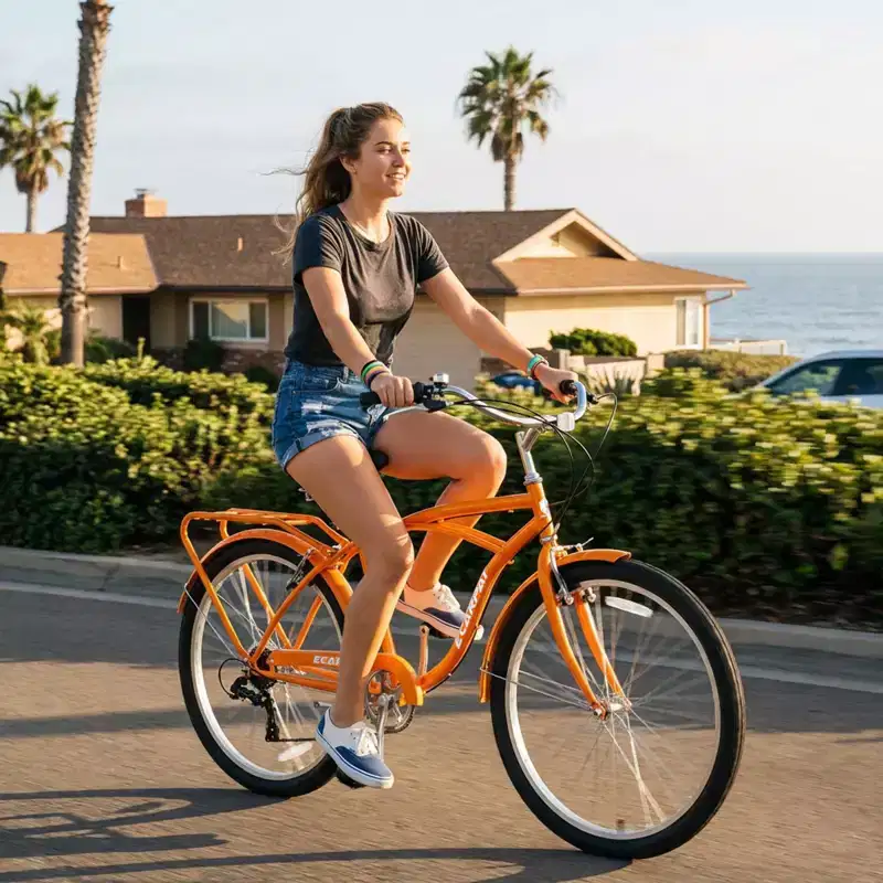 NAYSAYE 26 Inch 7 Speed Beach Cruiser Bike for Men and Women with High Tensile Steel Frame and Alloy Wheels, Gold, 67.8*42.51*28.74