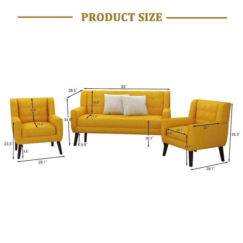 3-Piece Tufted Linen Armchair and Loveseat Set