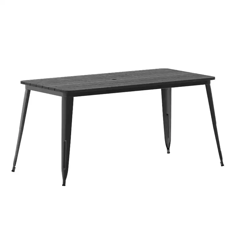 Indoor/Outdoor Dining Table with Umbrella Hole, 30 x 60 All Weather Poly Resin Top and Steel Base