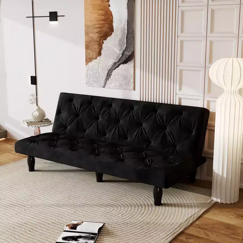 TUYOHW Velvet Futon Sofa Bed with Adjustable Backrest,66 Modern Convertible Couch for Living Room,Bedroom,Apartment & Guest Use