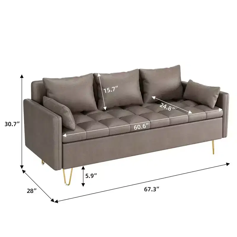 GustoWave 67''W 3 Seater Sofa Couch with Storage Under Seat Cushion, Mid-Century Modern Couch with Comfortable Armrest & with 5 Pillows