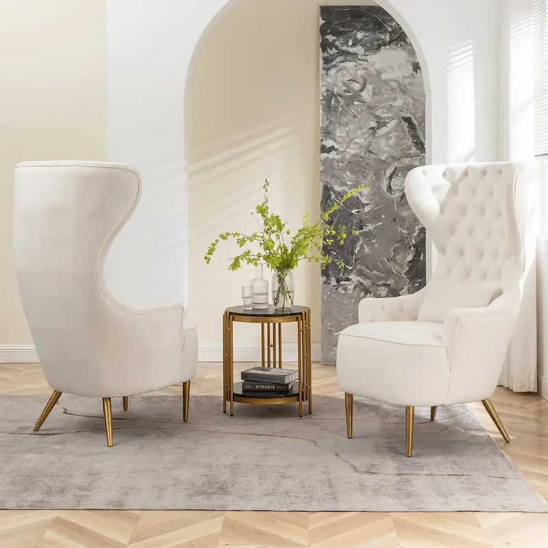 KINWELL Tufted High Wingback Accent Chairs Velvet Armchairs, Set of 2