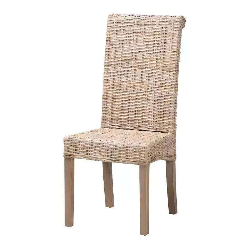 bali & pari Santiago Natural Rattan and Mango Wood Dining Chair Kubu Gray/Rustic Taupe