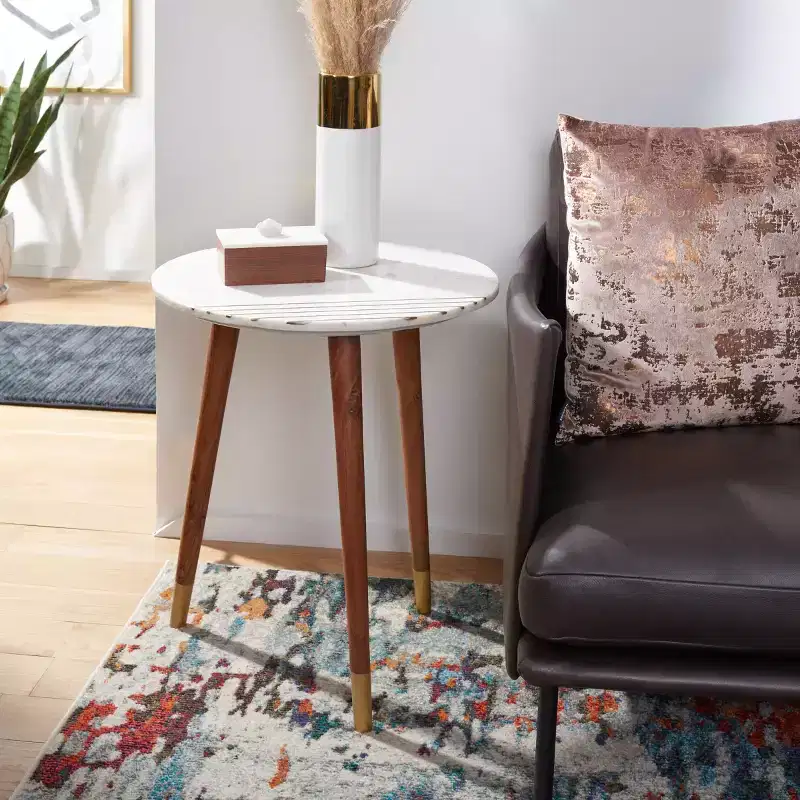 Valerie Marble Accent Table - ACC7202 - White/Brass - Safavieh