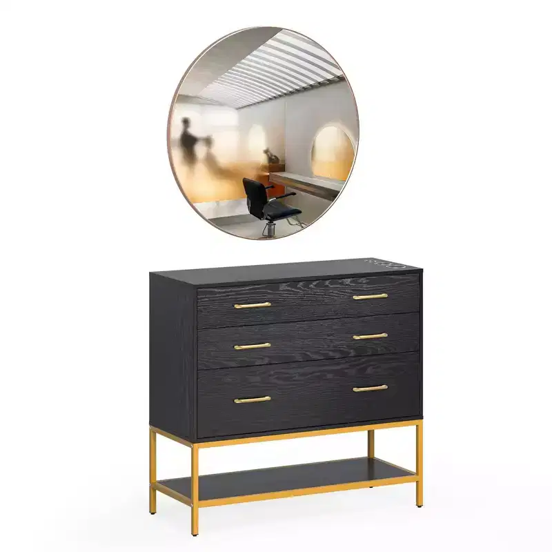 Salon Styling Storage Station with Mirror and 3 Drawers 1 Open Shelf