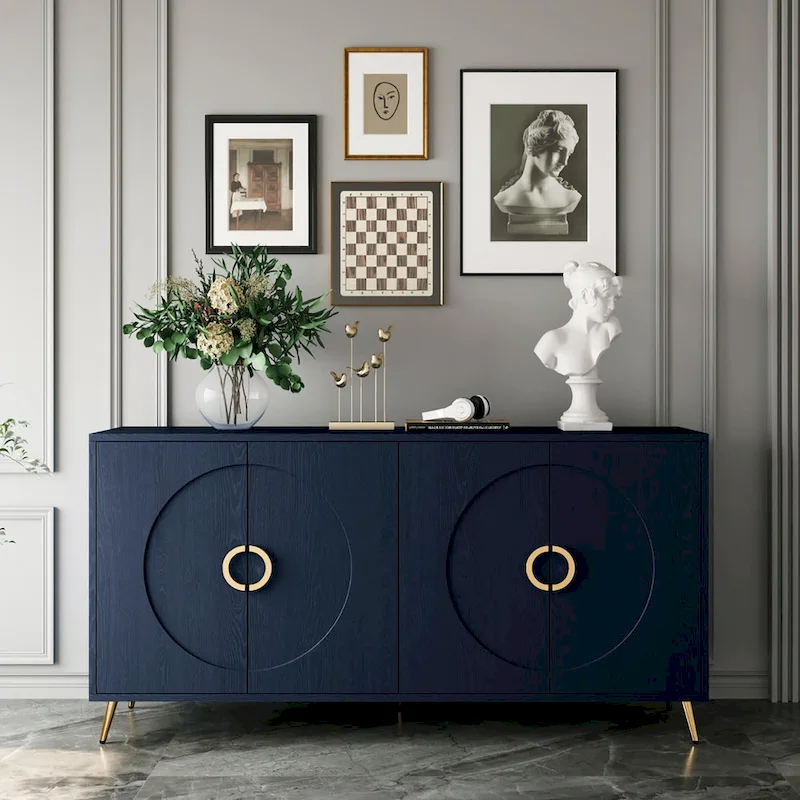 Modern Lacquered 4 Door Wooden Cabinet Sideboard Buffet Server Cabinet for Living Room, Entryway, Hallway, Office