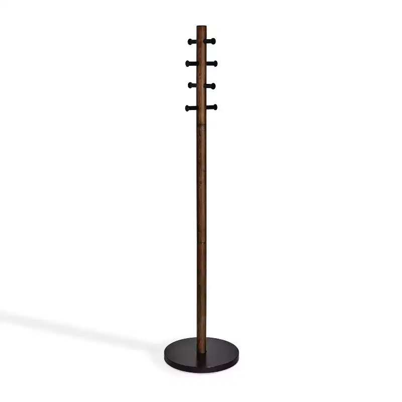 Umbra Wood Pillar Coat Rack Black/Walnut: 8-Hook, Freestanding, Easy Assembly, 66" Tall