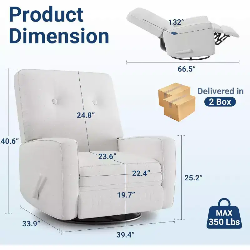 Acekool Oversized Swivel Rocker Recliner Chair, Linen, 360 Glider Recliner for Living Room, Bedroom