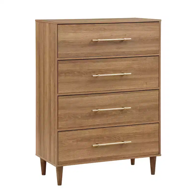 HOMES: Inside + Out Esigne Mid-Century 4 Drawer Chest Light Oak