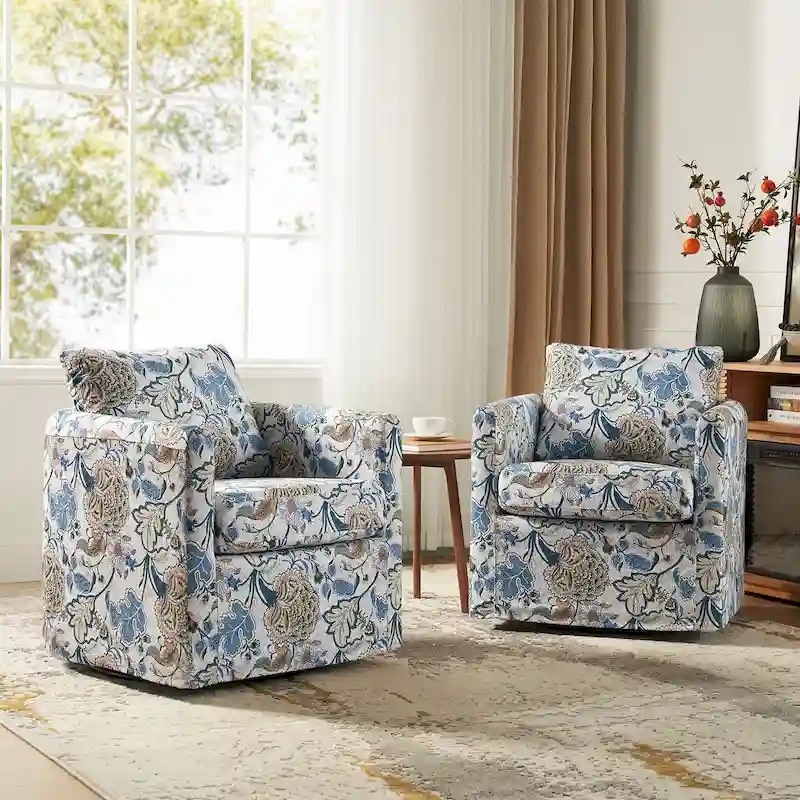 Erkenbald Modern Slipcovered Swivel Chair with Removable Cushion Set of 2 by HULALA HOME