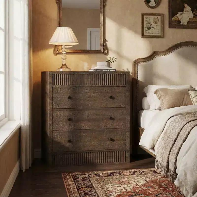 31.5 Wide 3 Drawer Fluted Dresser, Modern Wooden Nightstand & Storage Cabinet, Chest of Drawers for Bedroom, Kids Room, Hallway & Living Room