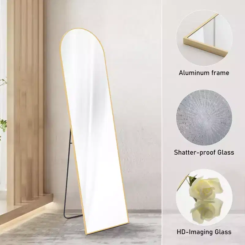 Gold Floor Standing Mirror 59x16 Inch, Modern Wall Mirror with Aluminum Alloy Frame, Gold
