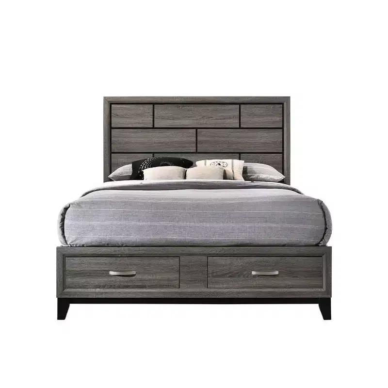 86" Eastern King Bed Valdemar Bed Weathered Gray - Acme Furniture