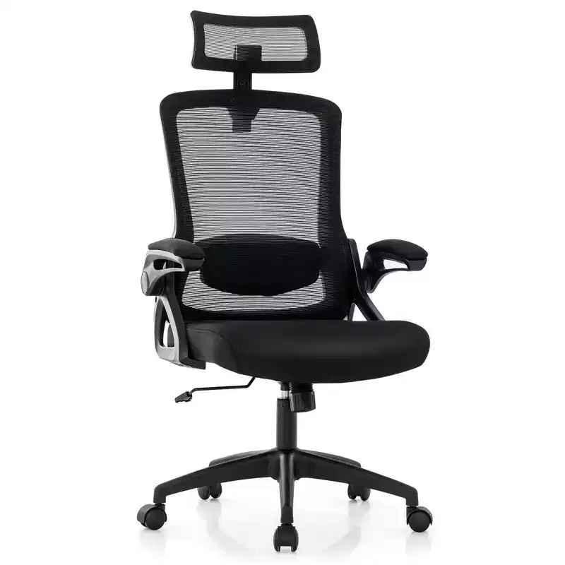 Ergonomic Office Chair with Adjustable Lumbar Support Rocking Backrest Armrests Black/White