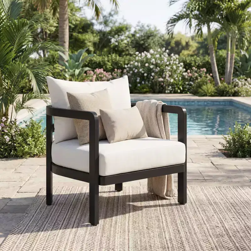 Christopher Knight Home Miguel Modern Aluminium Patio Accent Chair with Curved Backrest and Cushion