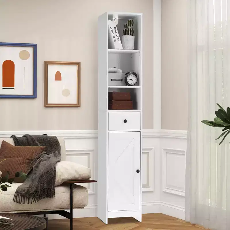 Tall Narrow Bathroom Cabinet, 66.9 Skinny Storage Cabinet, Water Resistant Freestanding Organizer for Small Spaces