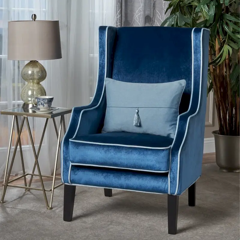 Two-Toned Velvet Club Chair with Rubberwood Legs