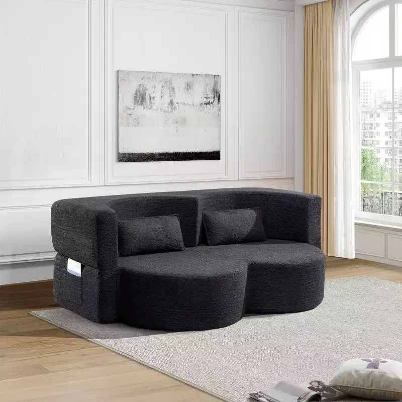 Zeus & Ruta Versatile Foldable Loveseat Sofa for Living Room, Office, Apartment, Dorm, RV & Small Spaces