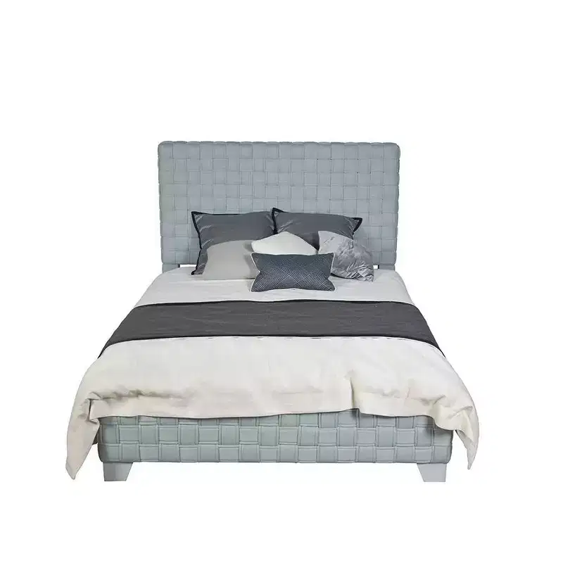 Queen 91" Saree Bed Light Teal Chenille/Gray Finish
