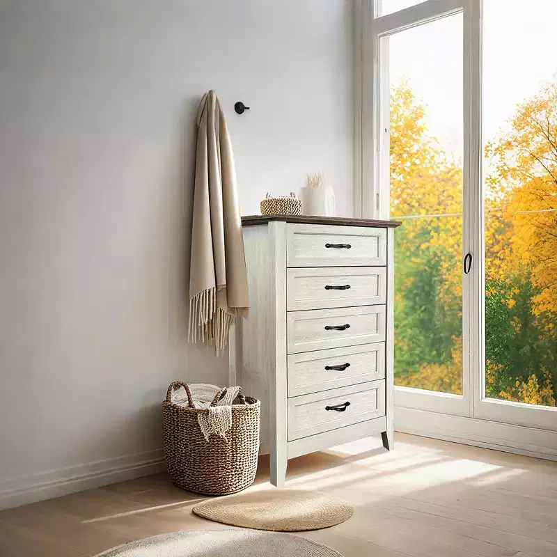 5 Drawers Dresser for Bedroom, Wood Rustic Tall Chset of Drawers, Farmhouse Dresser Chests with Storage Organizer
