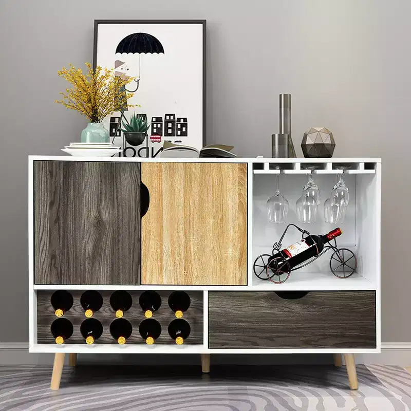 Costway Mid-Century Buffet Sideboard Wooden Storage Cabinet w/ Wine Rack & Glass Holder