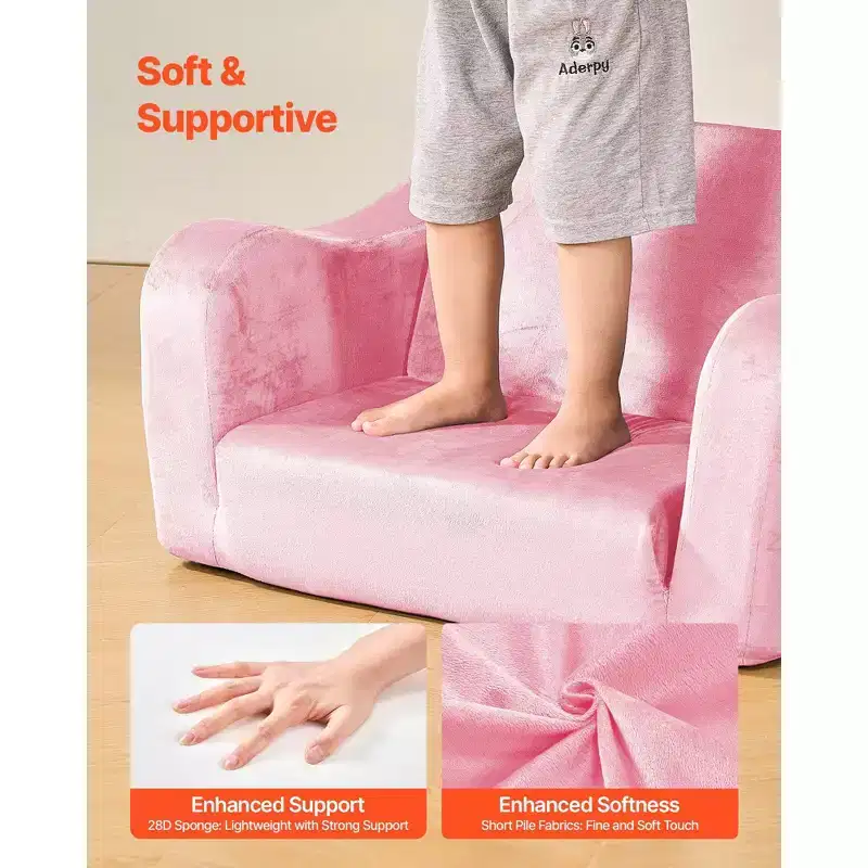 in 1 Kids Sofa Fold Out Toddler Couch Convertible Chair to Lounger with Armrests Pink