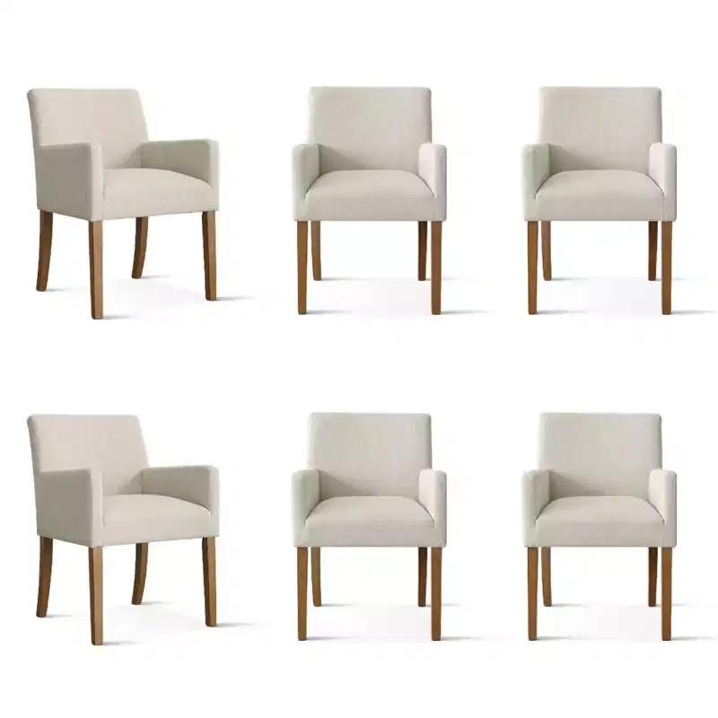 Set of 6 Upholstered Dining Chairs with Arms, Modern Linen Armchairs with Wooden Legs, Accent Chairs for Dining Room, Living Room - Panipeachy