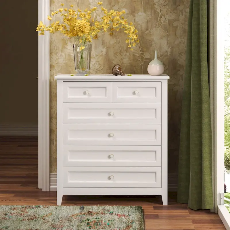 Modern 43-in Storage Solid Wood Retro Round Handle Side Cabinet with 6-Drawer