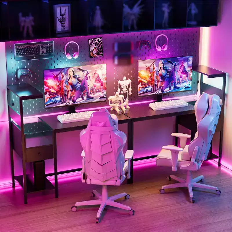 Computer Desk Storage Shelves, Study Writing Table, PC Desk Workstation for Home Office