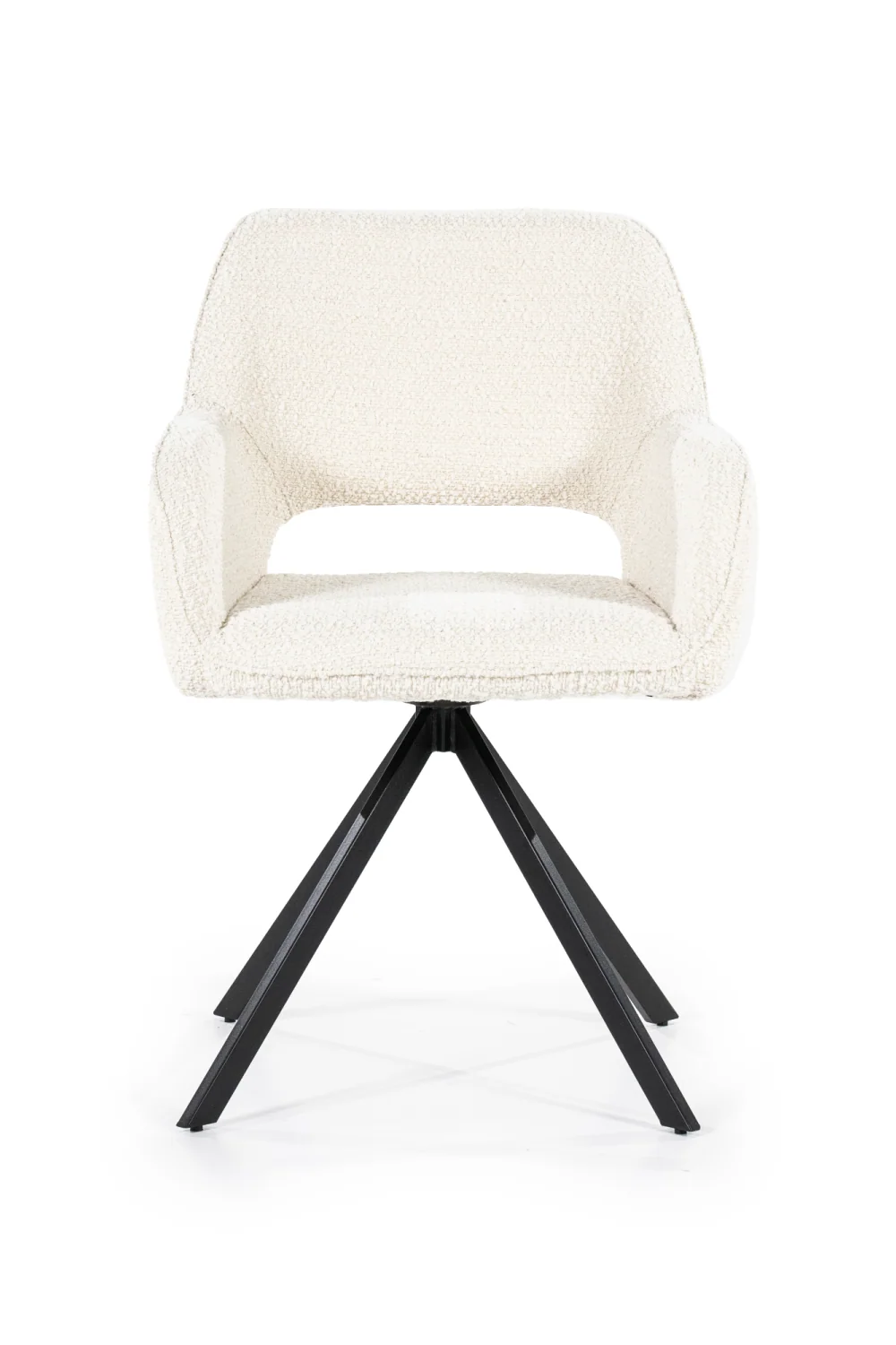 Cut-Out Back Fabric Dining Armchair with Black Metal Four-Leg Base