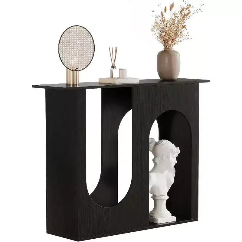 39.4'' Black Sofa Table with Arched Design, Narrow Console Table for Behind Couch, Entryway, Hallway, Living Room, Easy Assembly.