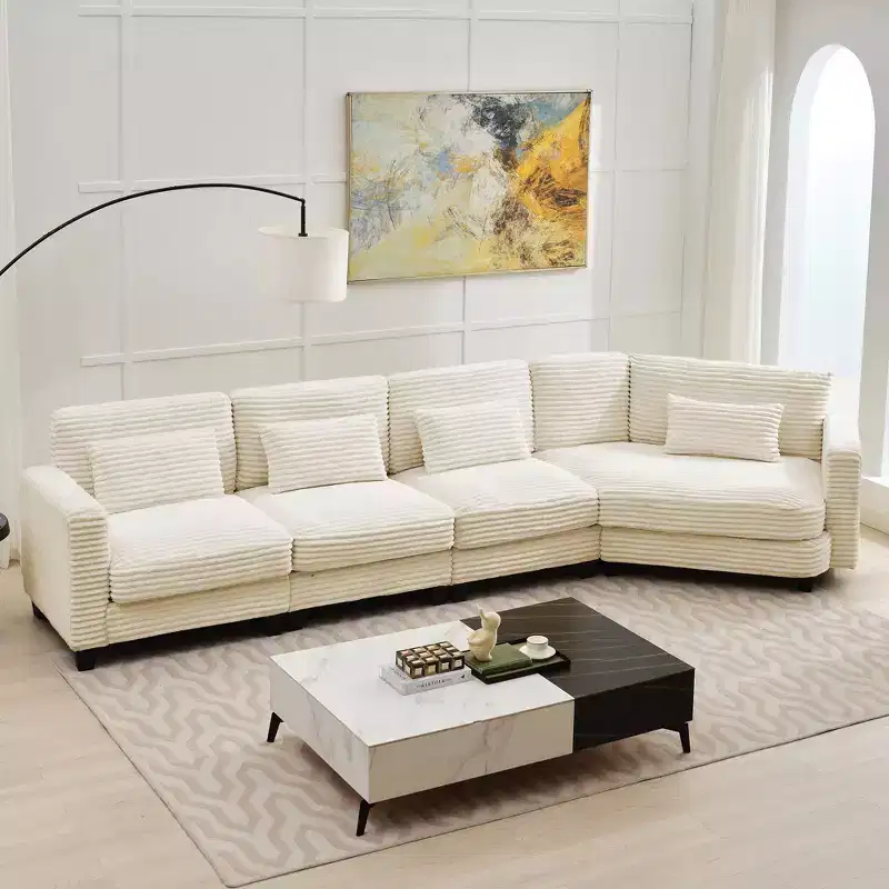 HYLEORY 154'' Sectional Sofa , Indoor Furniture Convertible Modular Corduroy Sectional Sofa for Living Room