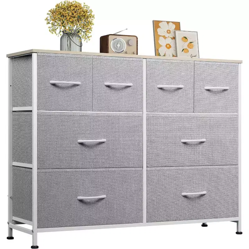 8-Drawer Dresser for Bedroom, Fabric Storage Dresser, Wide Chest of Drawers for Living Room, Closet, Entryway,Light Grey
