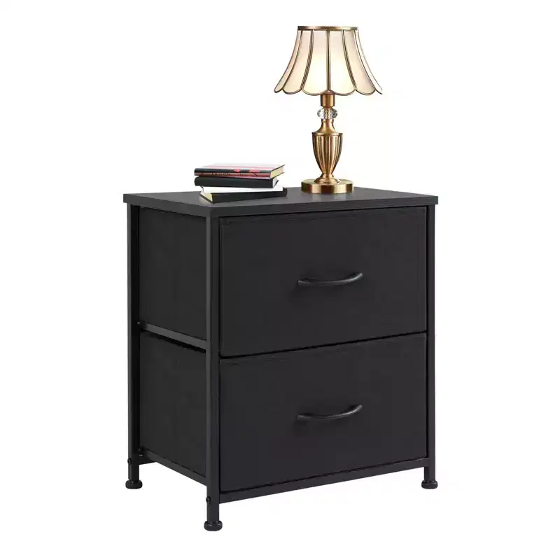 2-Drawer Fabric Dresser with Steel Frame and Wood Top