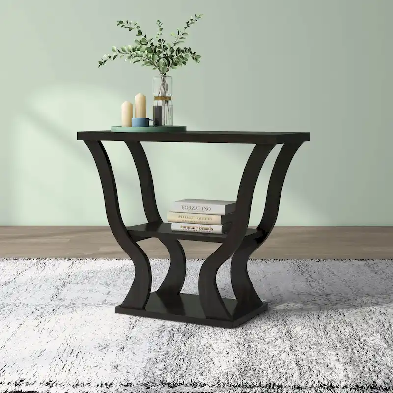 DH BASIC Transitional Espresso 39-inch Console Table with Open-Shelf by Denhour