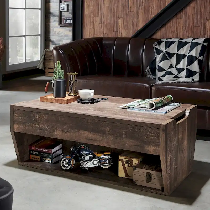 Rustic Lift-Top Coffee Table with Storage – Reclaimed Oak, Farmhouse Style, 41