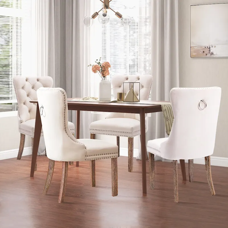 Dining Chairs Set of 6, Luxury Upholstered Velvet Kitchen Chairs Side Chair with Padded Seat Back and Solid Wood Legs - N/A